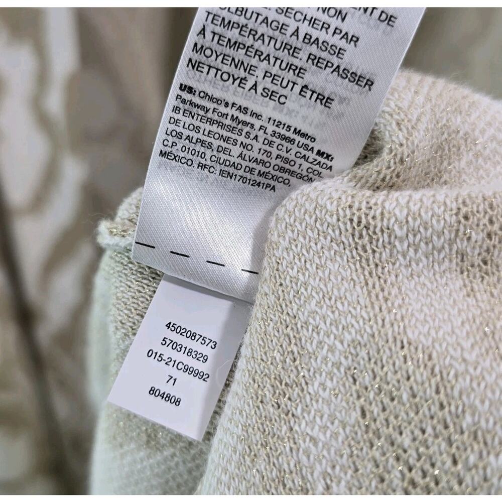 Chicos Cardigan Womens 3 XL Tan Brown White Sweater Neutral Pattern Long Topper - Picture 11 of 14